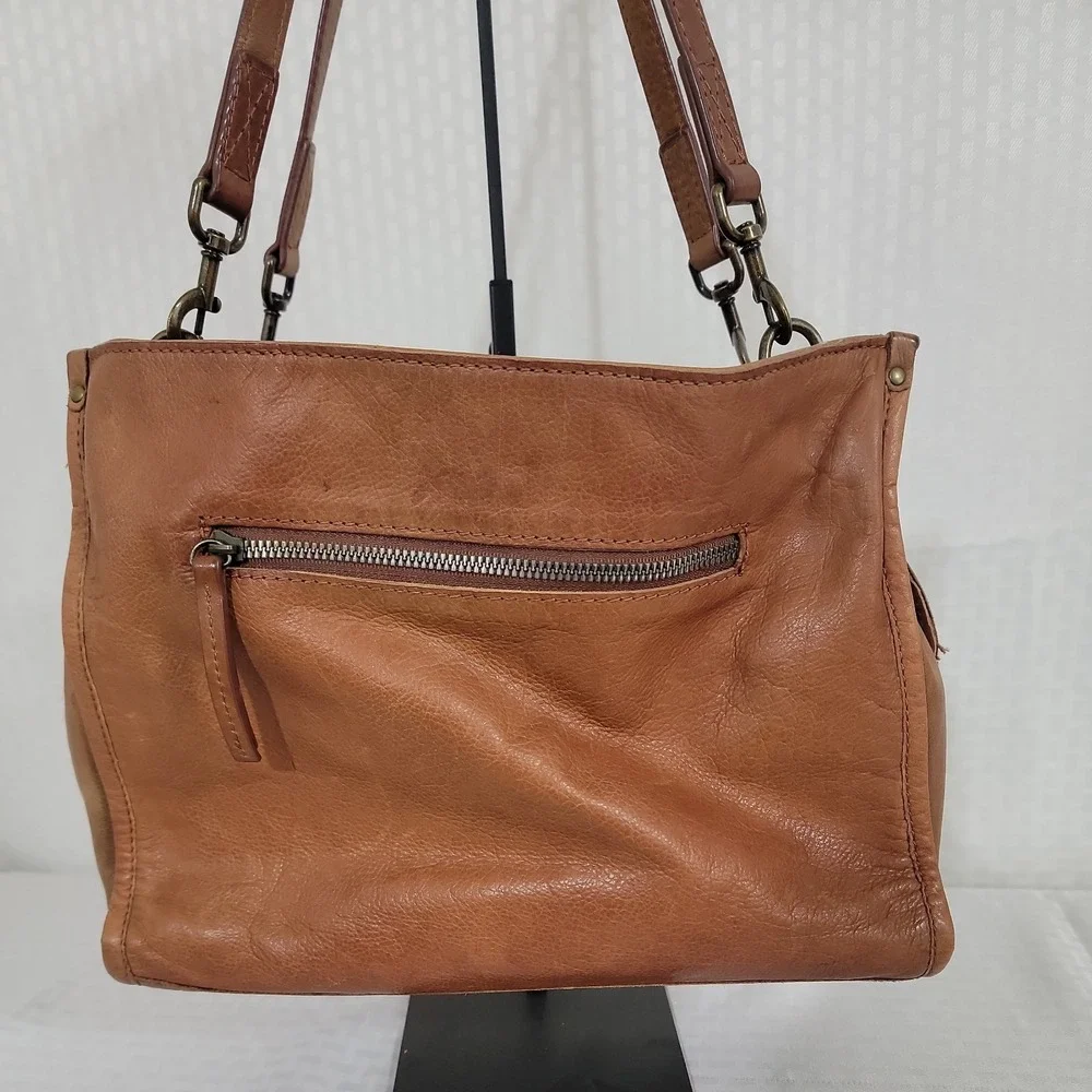 American Leather Co Lenox Triple Entry Satchel Tan Genuine Leather Shoulder Bag